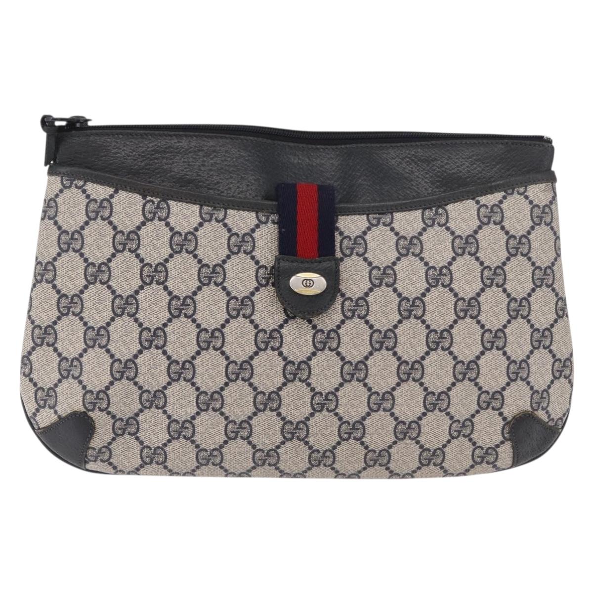 GUCCI GG Supreme Sherry Line Shoulder Bag PVC Navy Gold 904 02 026 Auth BA13331