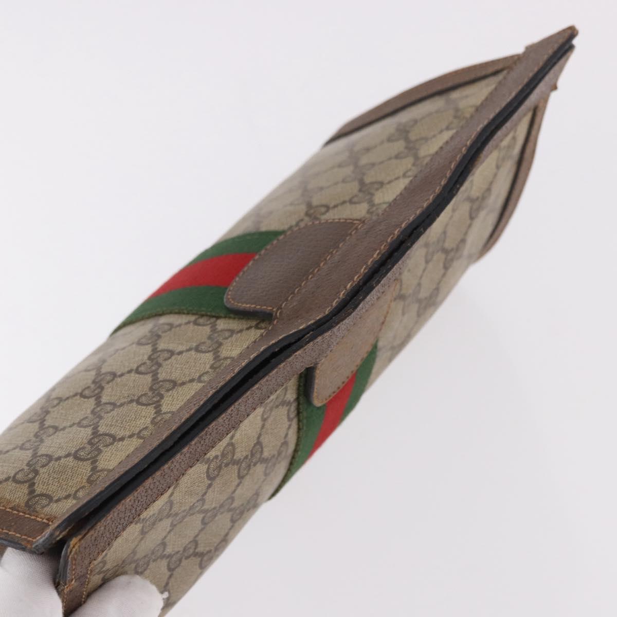 GUCCI GG Supreme Web Sherry Line Clutch Bag PVC Beige Auth BA13333