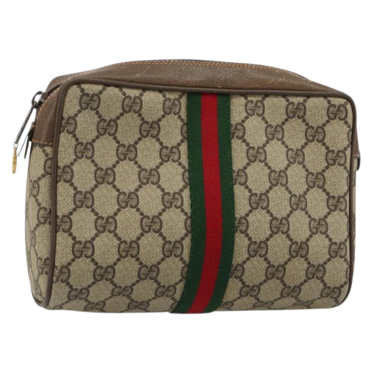 GUCCI GG Supreme Web Sherry Line Bag PVC Beige Gold 63 01 012 Auth BA13336