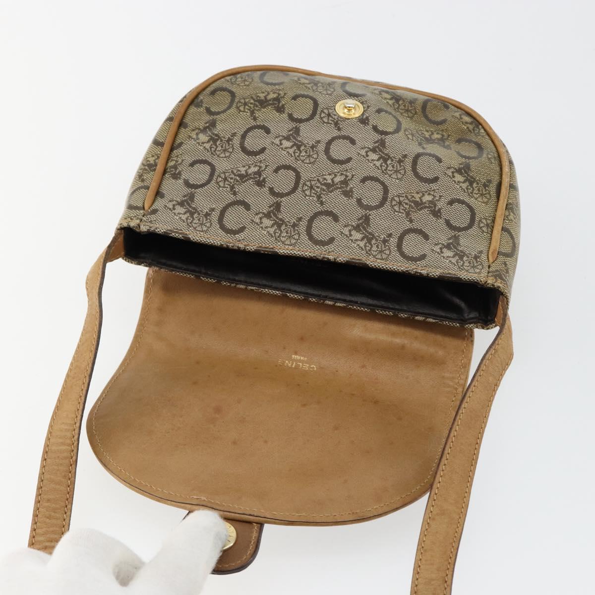CELINE C Sulky Shoulder Bag PVC Beige Gold Auth BA13337