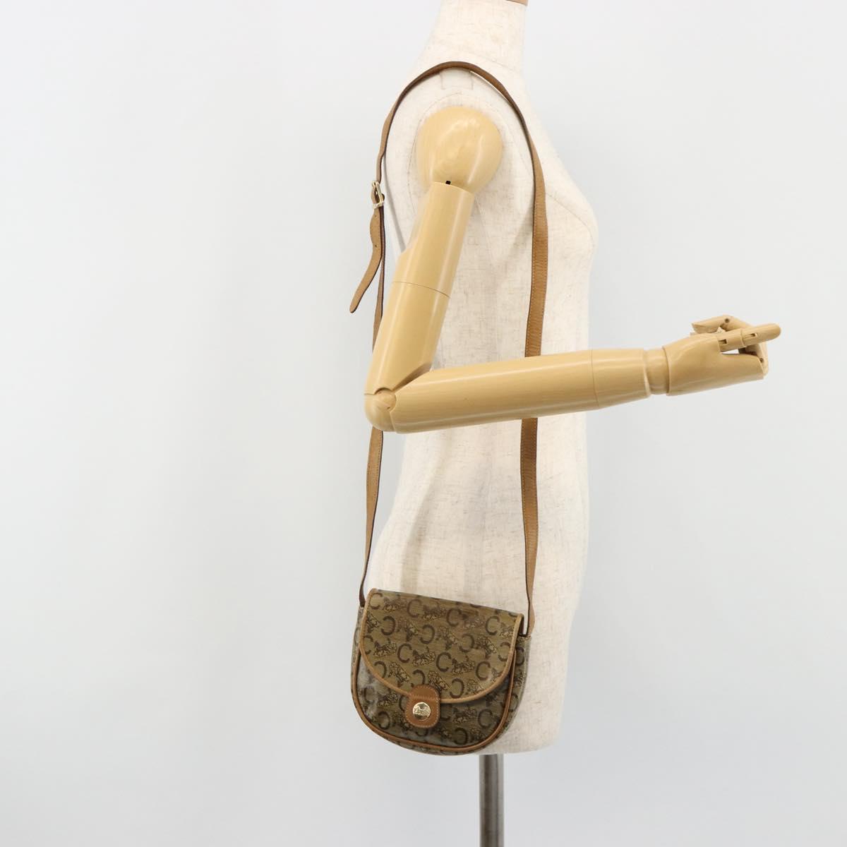 CELINE C Sulky Shoulder Bag PVC Beige Gold Auth BA13337