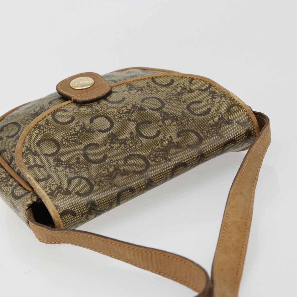 CELINE C Sulky Shoulder Bag PVC Beige Gold Auth BA13337