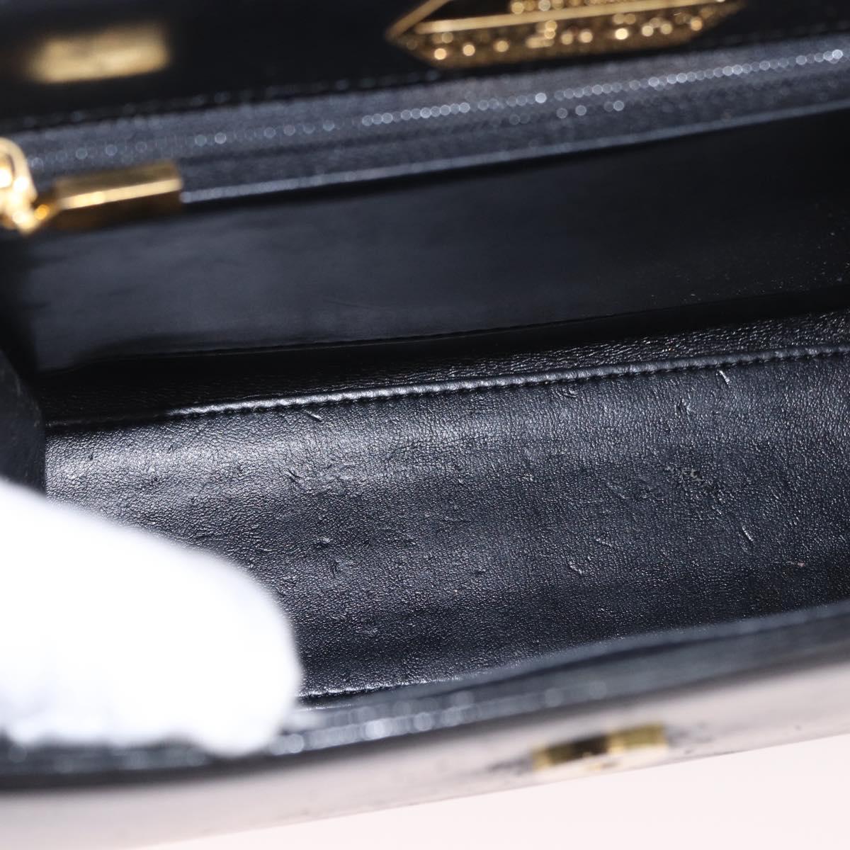 GIVENCHY Hand Bag Leather Black Gold Auth BA13338