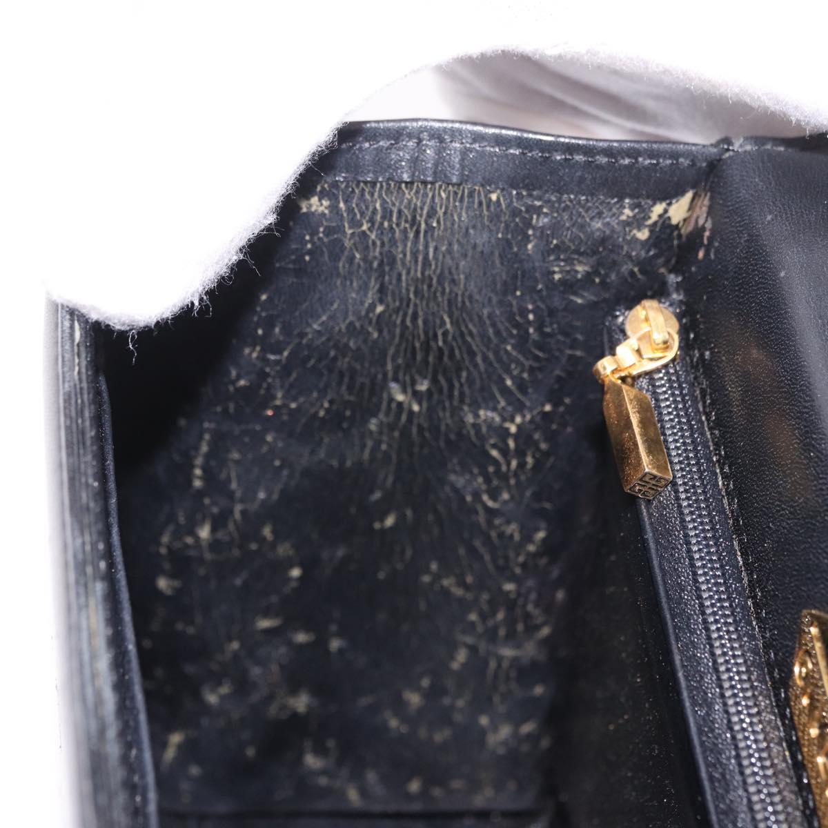 GIVENCHY Hand Bag Leather Black Gold Auth BA13338