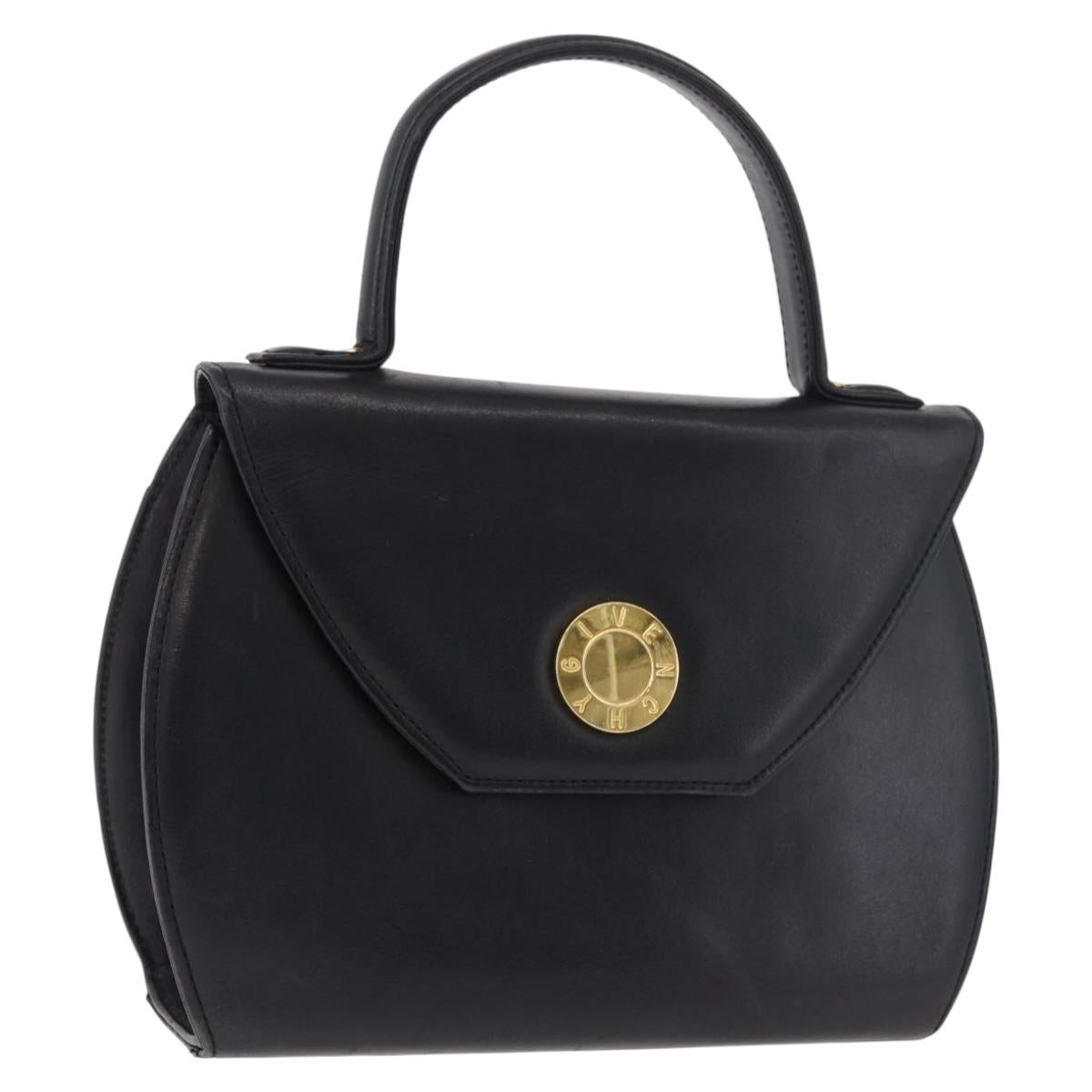 GIVENCHY Hand Bag Leather Black Gold Auth BA13338