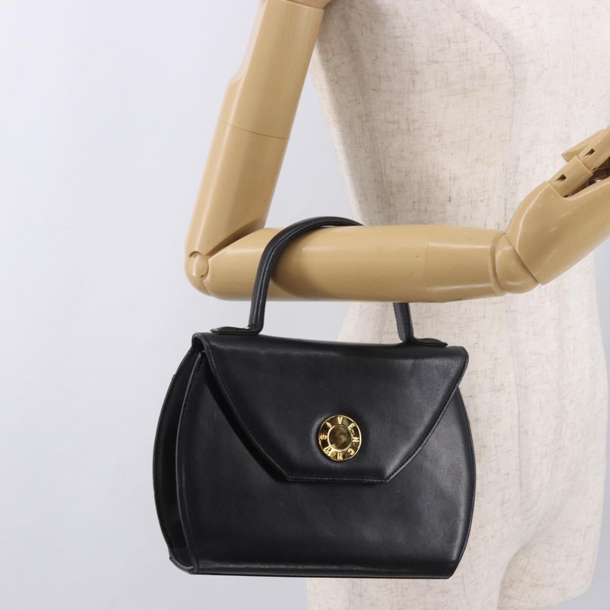 GIVENCHY Hand Bag Leather Black Gold Auth BA13338