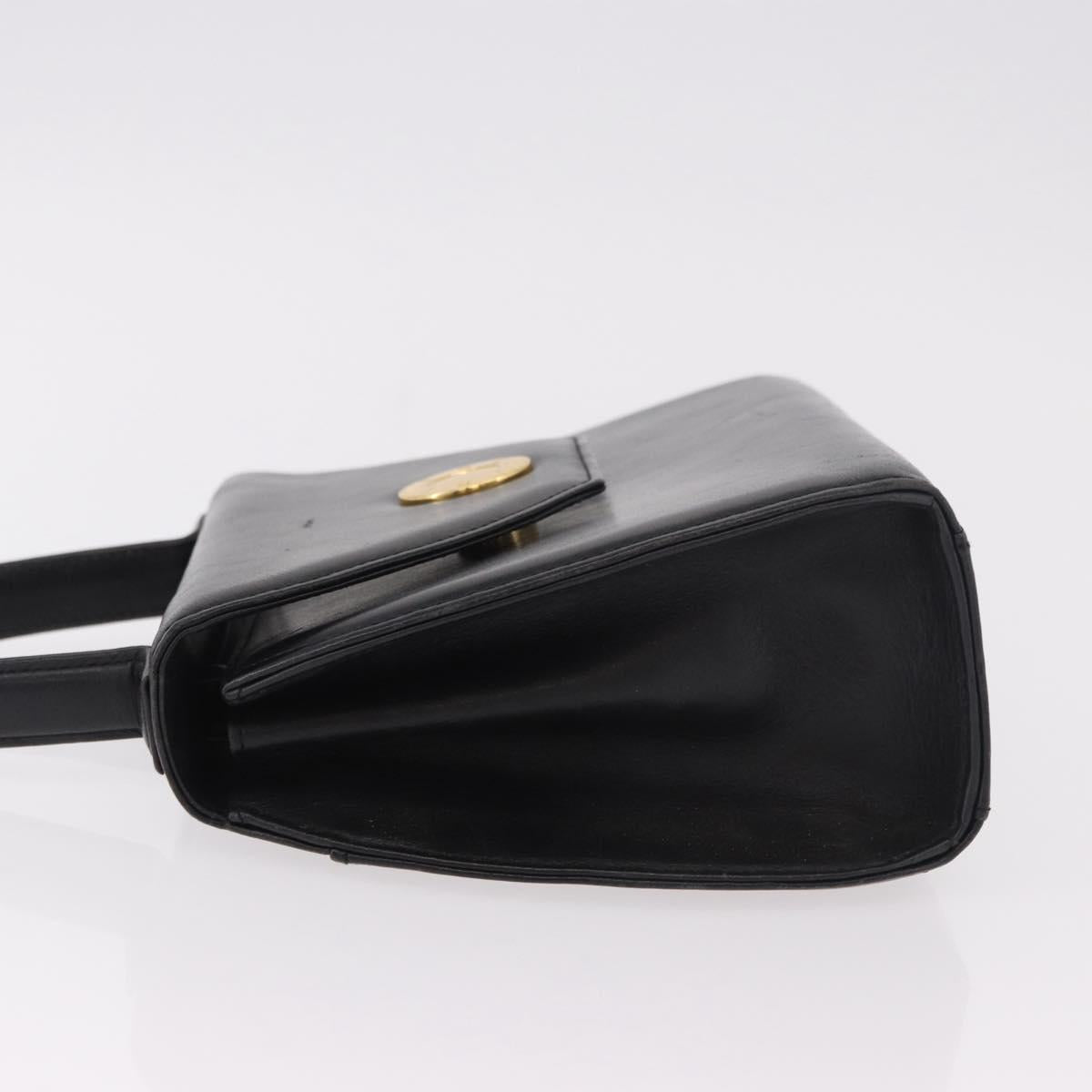 GIVENCHY Hand Bag Leather Black Gold Auth BA13338
