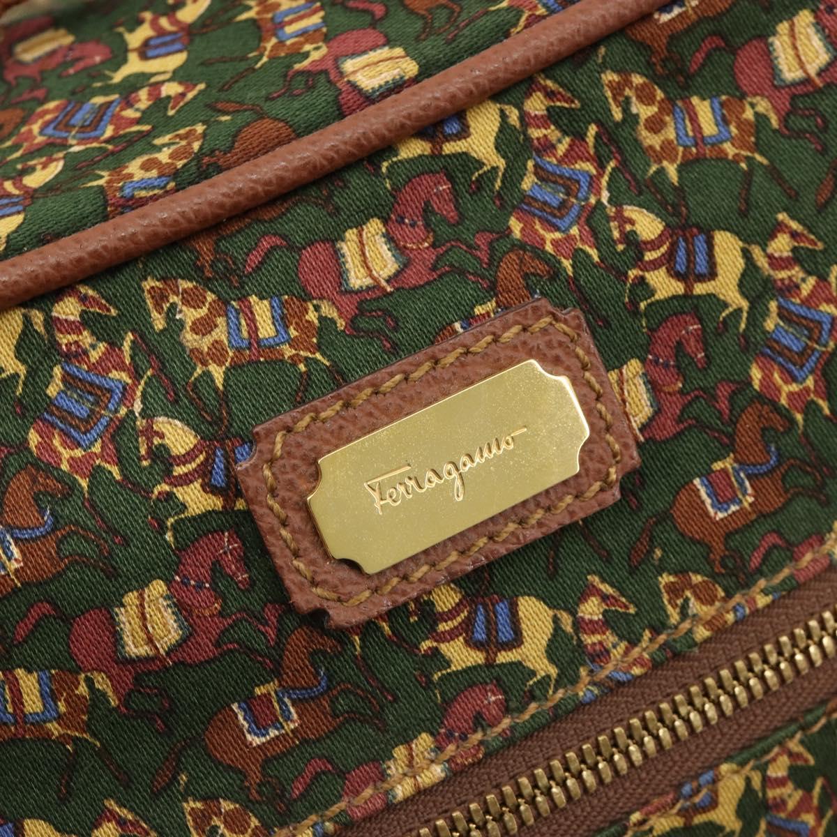 Salvatore Ferragamo Shoulder Bag Canvas Green Gold Auth BA13340A