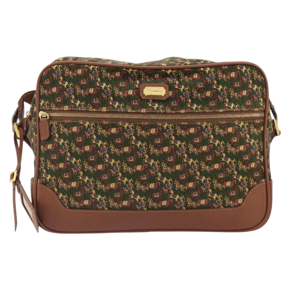 Salvatore Ferragamo Shoulder Bag Canvas Green Gold Auth BA13340A