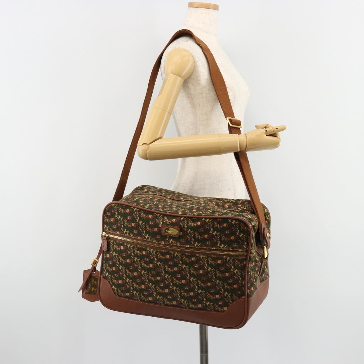 Salvatore Ferragamo Shoulder Bag Canvas Green Gold Auth BA13340A