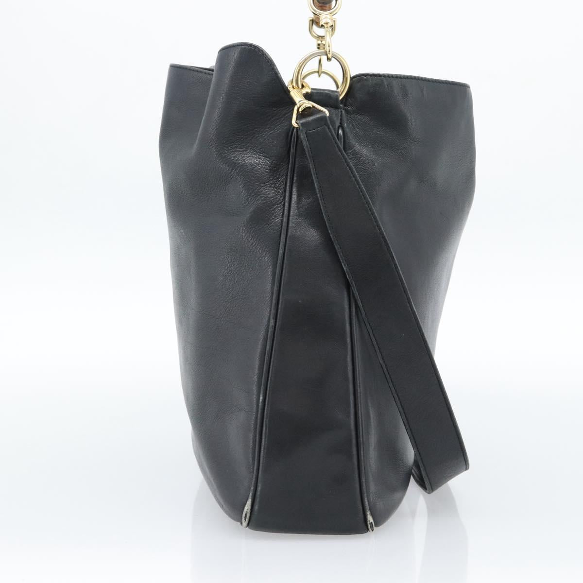GUCCI Bamboo Shoulder Bag Leather 2way Black Gold 001 1577 3444 Auth BA13349