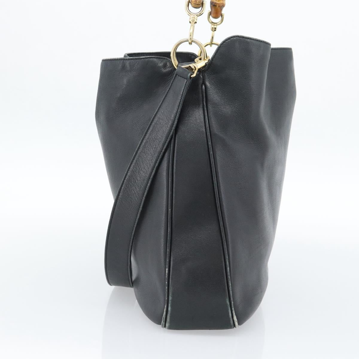 GUCCI Bamboo Shoulder Bag Leather 2way Black Gold 001 1577 3444 Auth BA13349