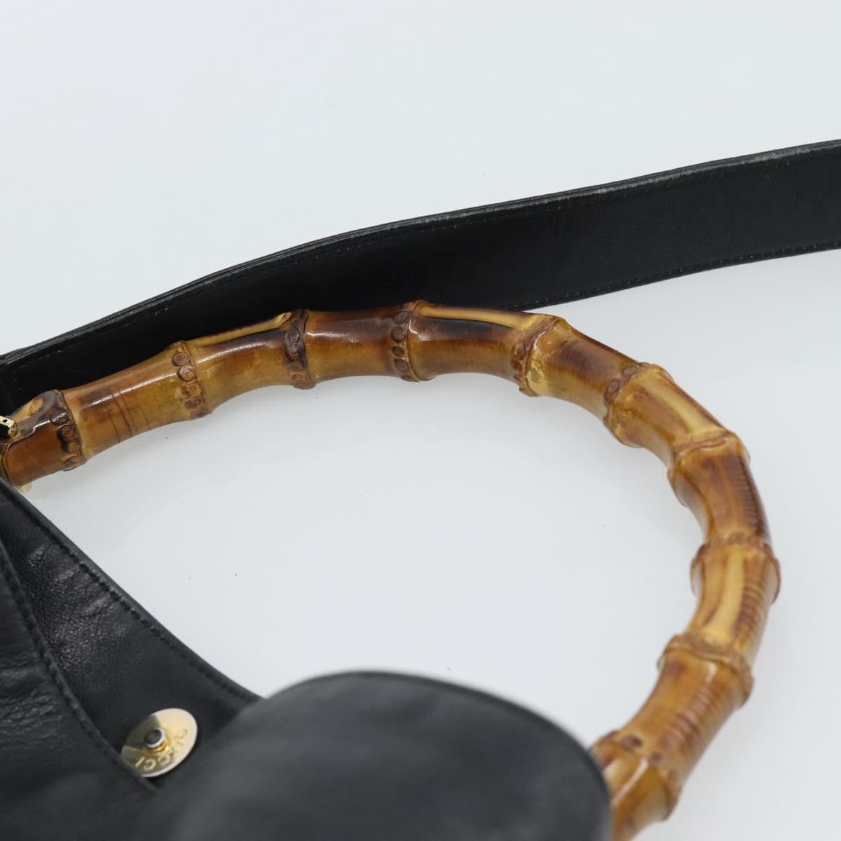 GUCCI Bamboo Shoulder Bag Leather 2way Black Gold 001 1577 3444 Auth BA13349