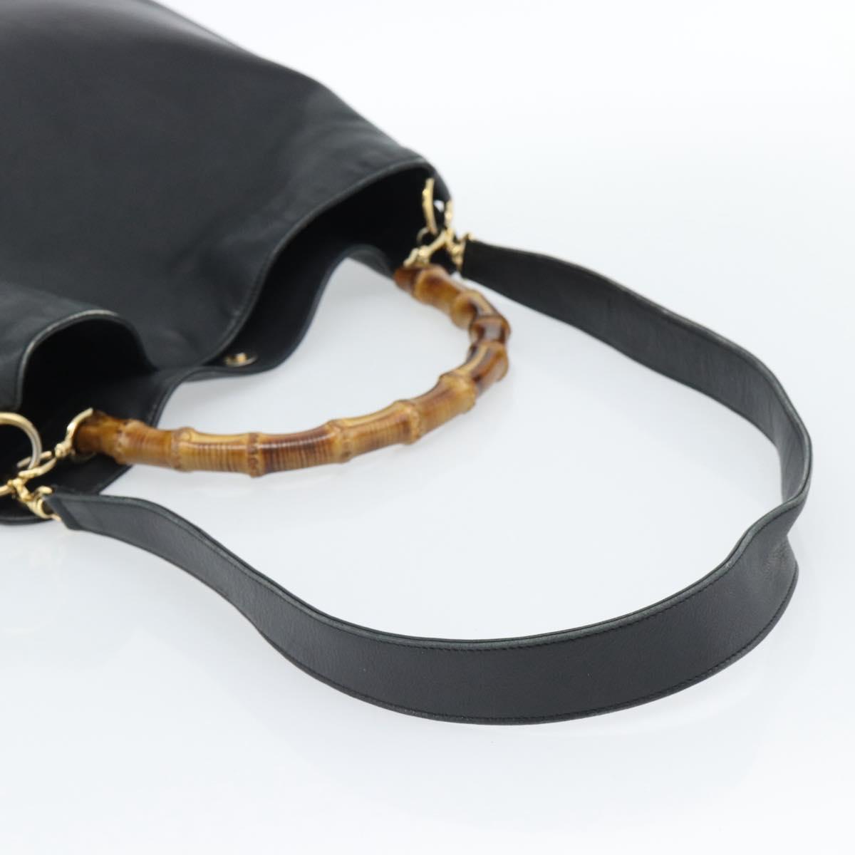 GUCCI Bamboo Shoulder Bag Leather 2way Black Gold 001 1577 3444 Auth BA13349