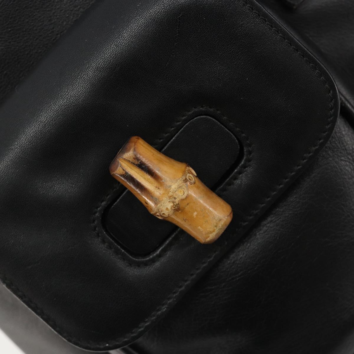 GUCCI Bamboo Backpack Leather Black Gold 003 2058 0016 Auth BA13350