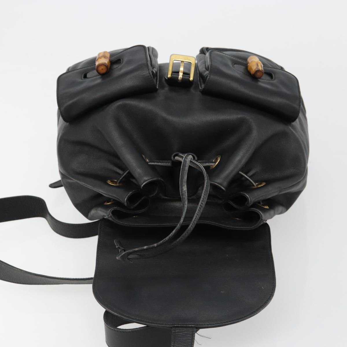 GUCCI Bamboo Backpack Leather Black Gold 003 2058 0016 Auth BA13350