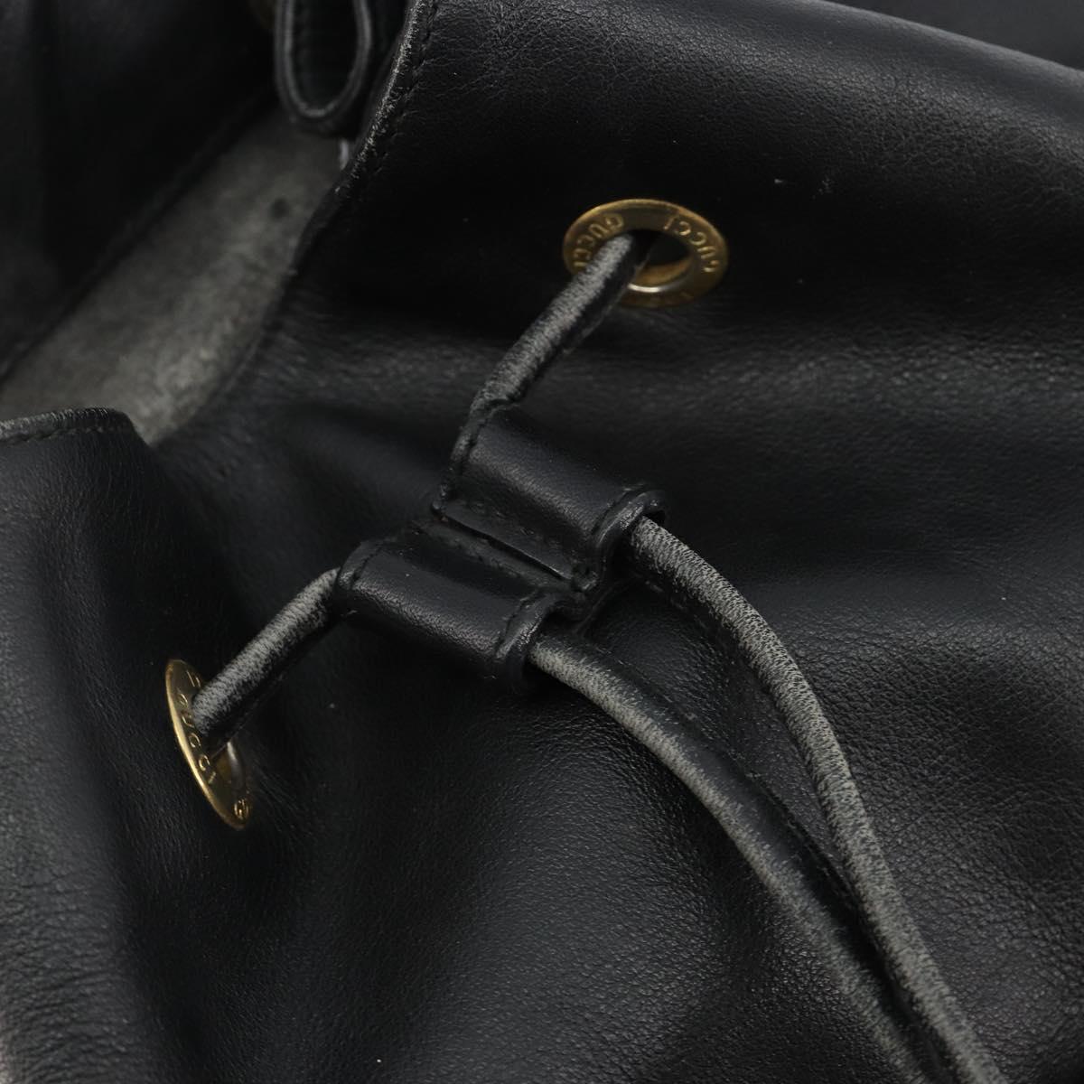 GUCCI Bamboo Backpack Leather Black Gold 003 2058 0016 Auth BA13350