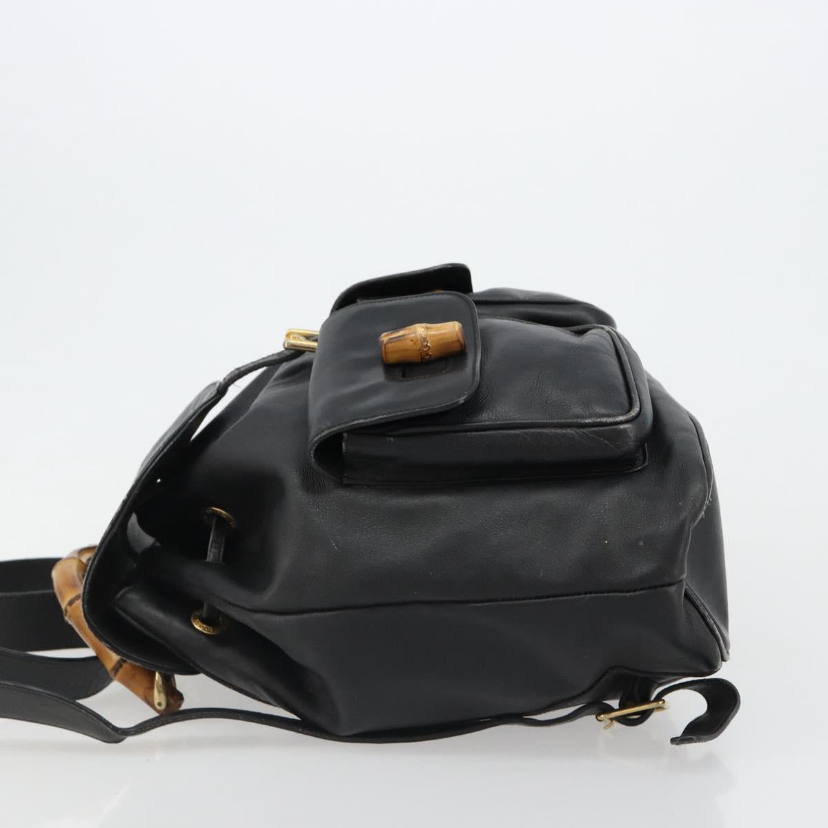 GUCCI Bamboo Backpack Leather Black Gold 003 2058 0016 Auth BA13350