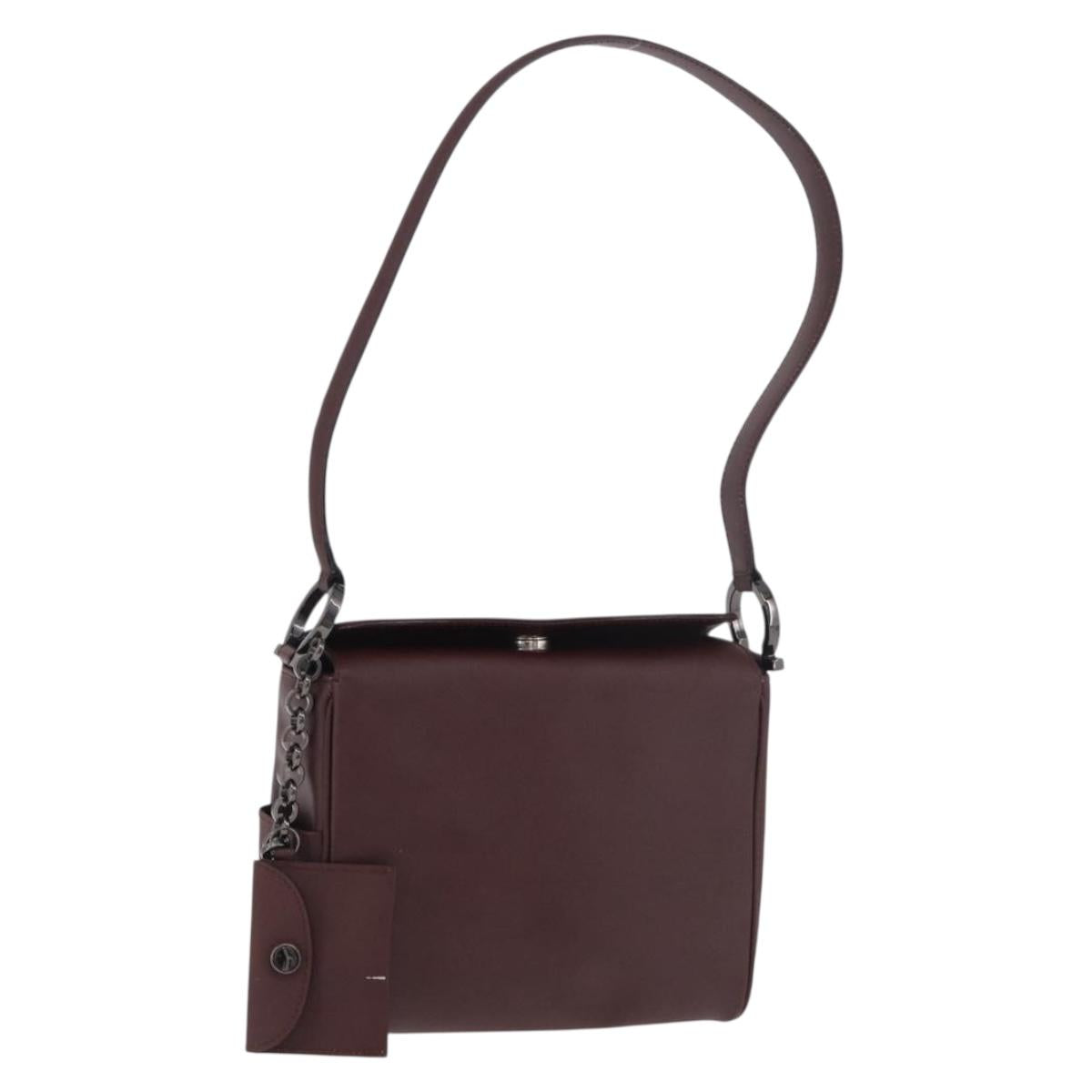 Salvatore Ferragamo Gancini Shoulder Bag Leather Bordeaux Silver Auth BA13351A