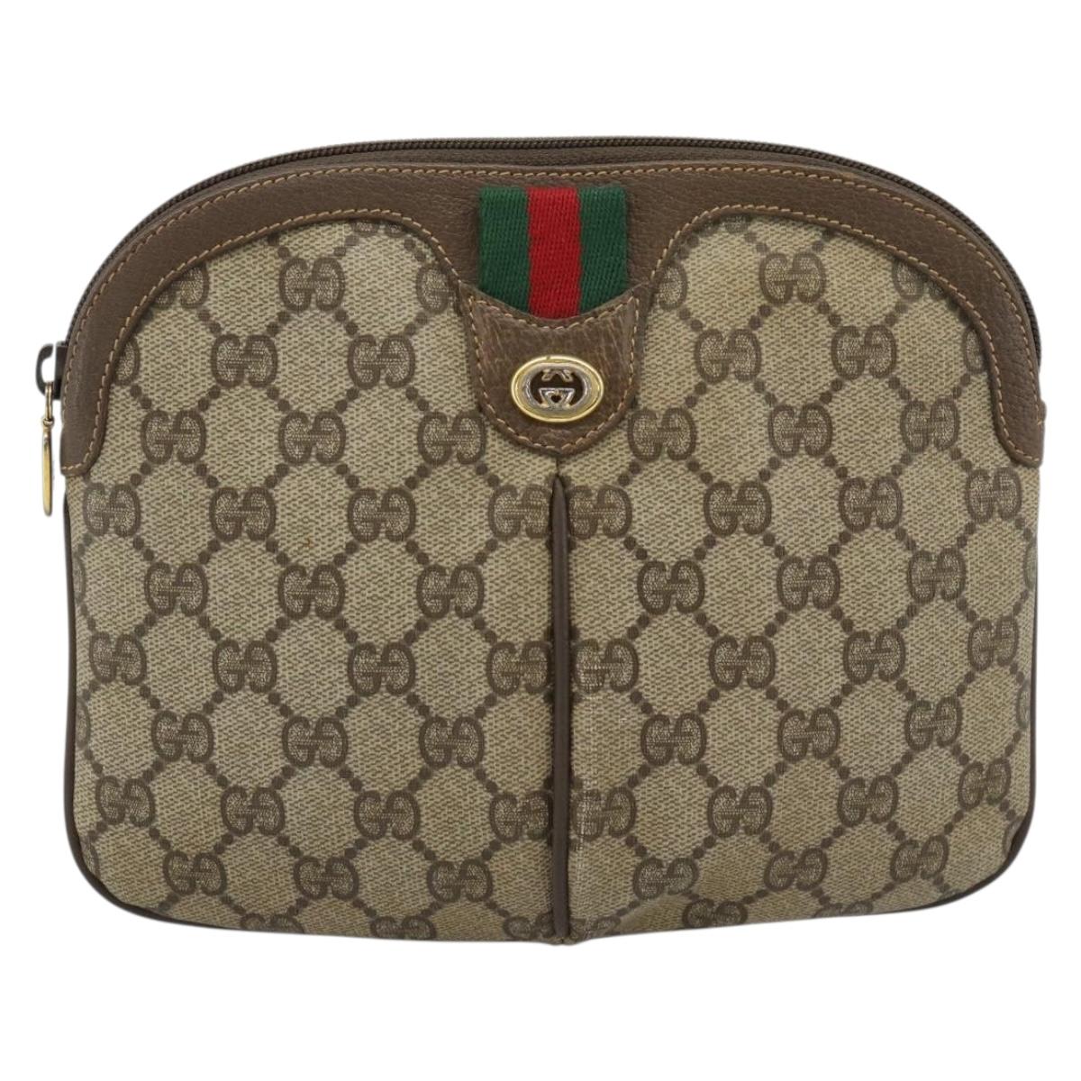 GUCCI GG Supreme Web Sherry Line Bag PVC Beige Gold 904 02 047 Auth BA13353