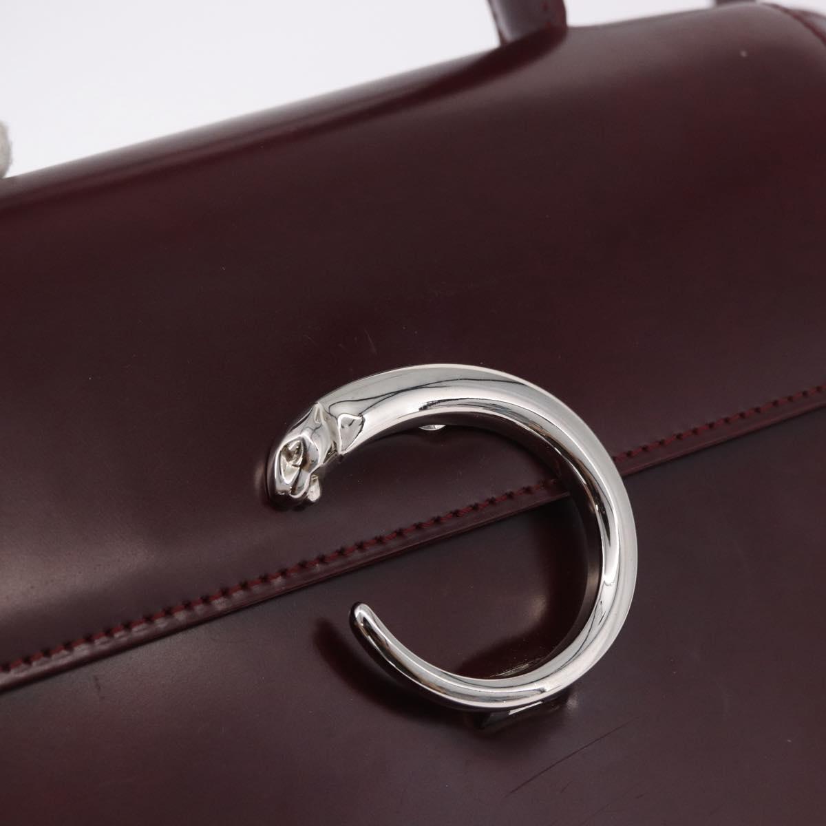 CARTIER Hand Bag Leather 2way Bordeaux Silver Auth BA13356V