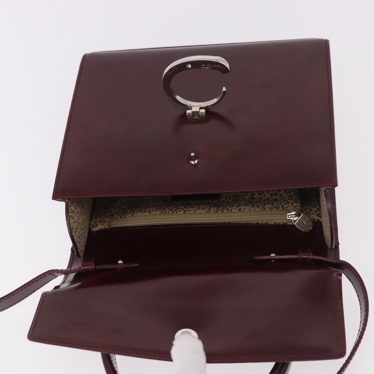 CARTIER Hand Bag Leather 2way Bordeaux Silver Auth BA13356V