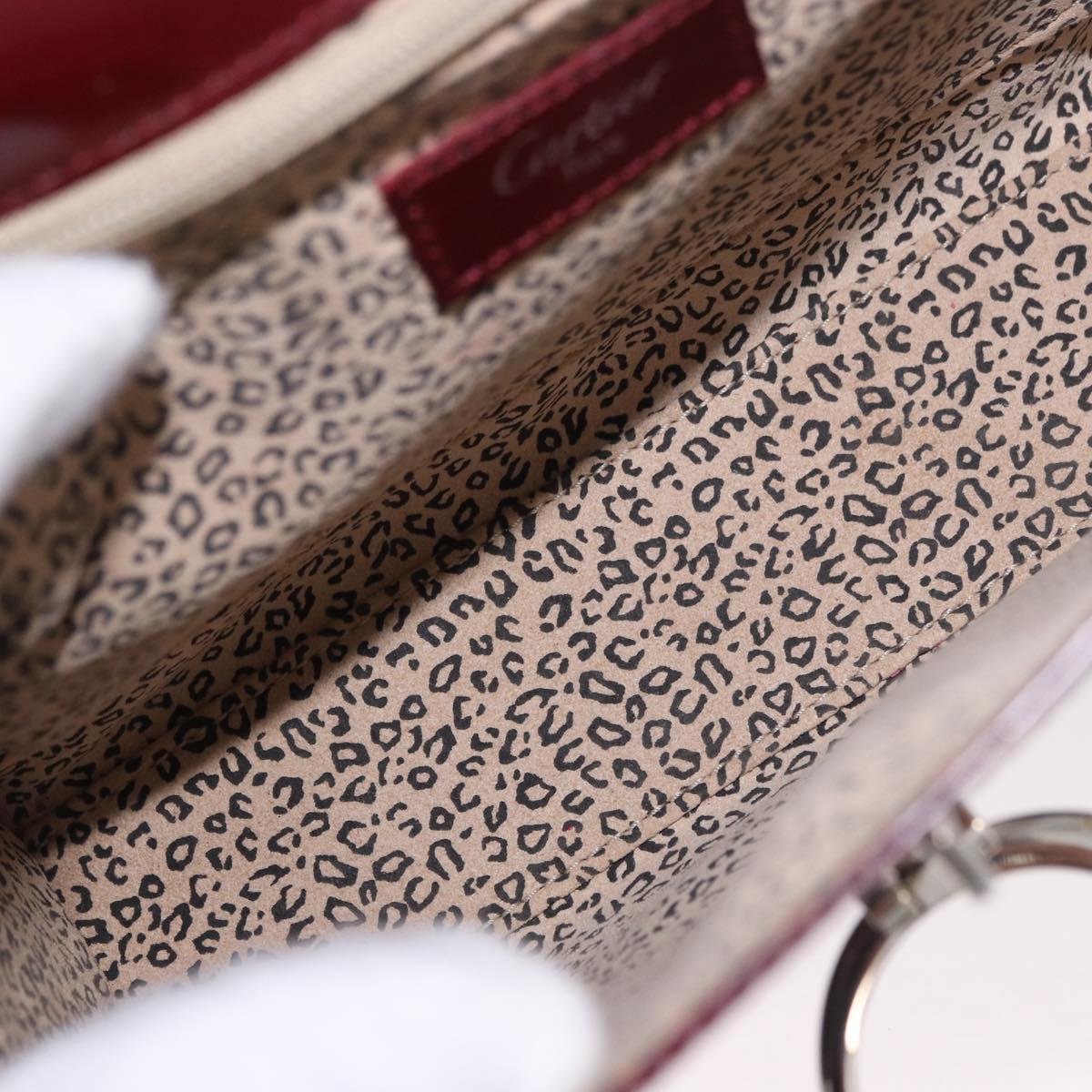 CARTIER Hand Bag Leather 2way Bordeaux Silver Auth BA13356V
