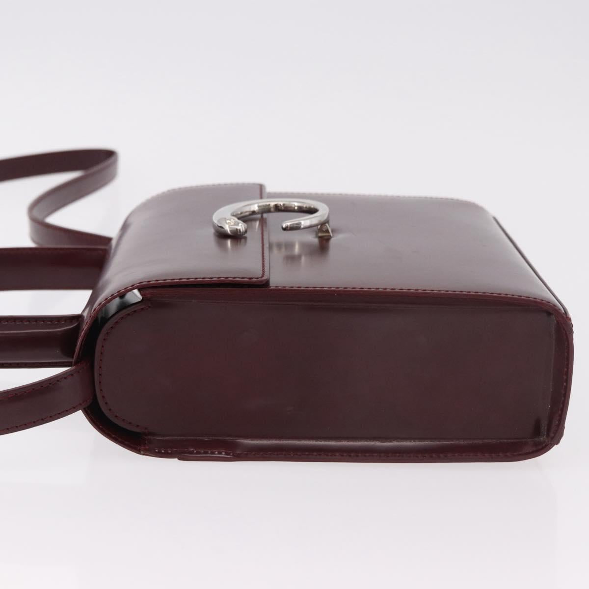 CARTIER Hand Bag Leather 2way Bordeaux Silver Auth BA13356V