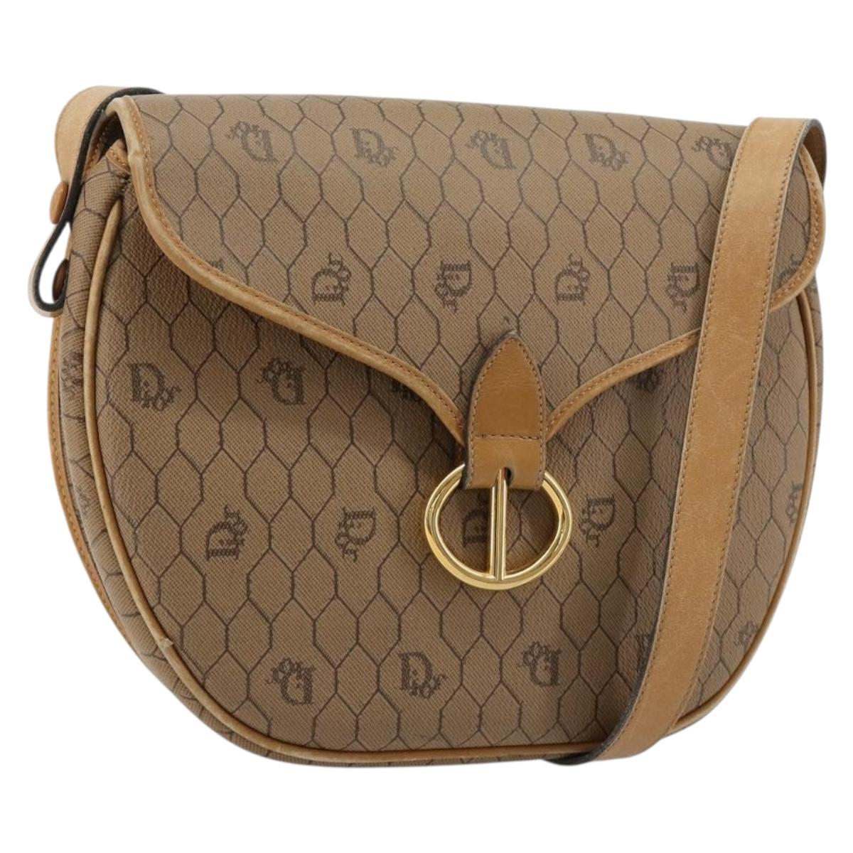 Christian Dior Honeycomb Canvas Shoulder Bag PVC Beige Gold Auth BA13357