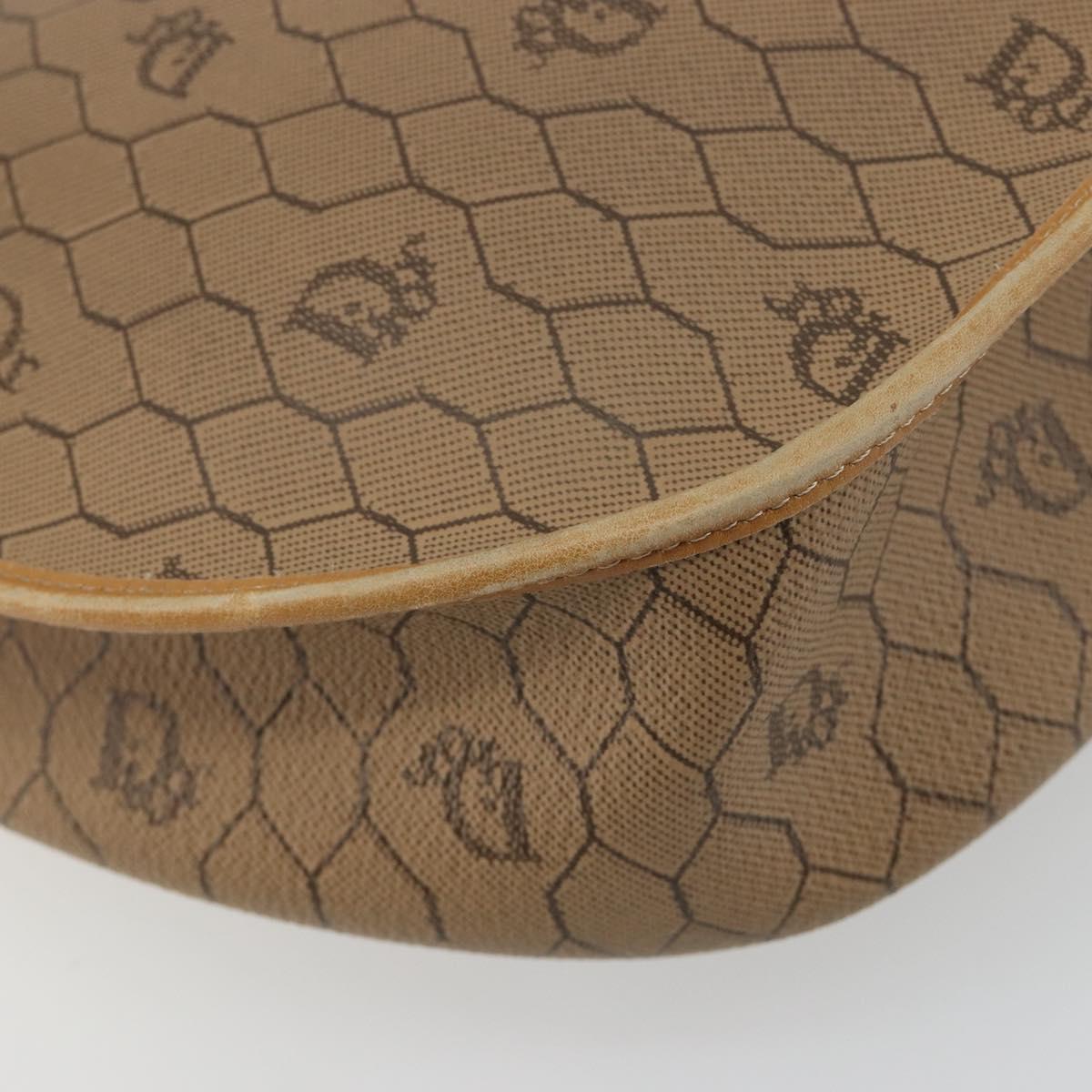 Christian Dior Honeycomb Canvas Shoulder Bag PVC Beige Gold Auth BA13357