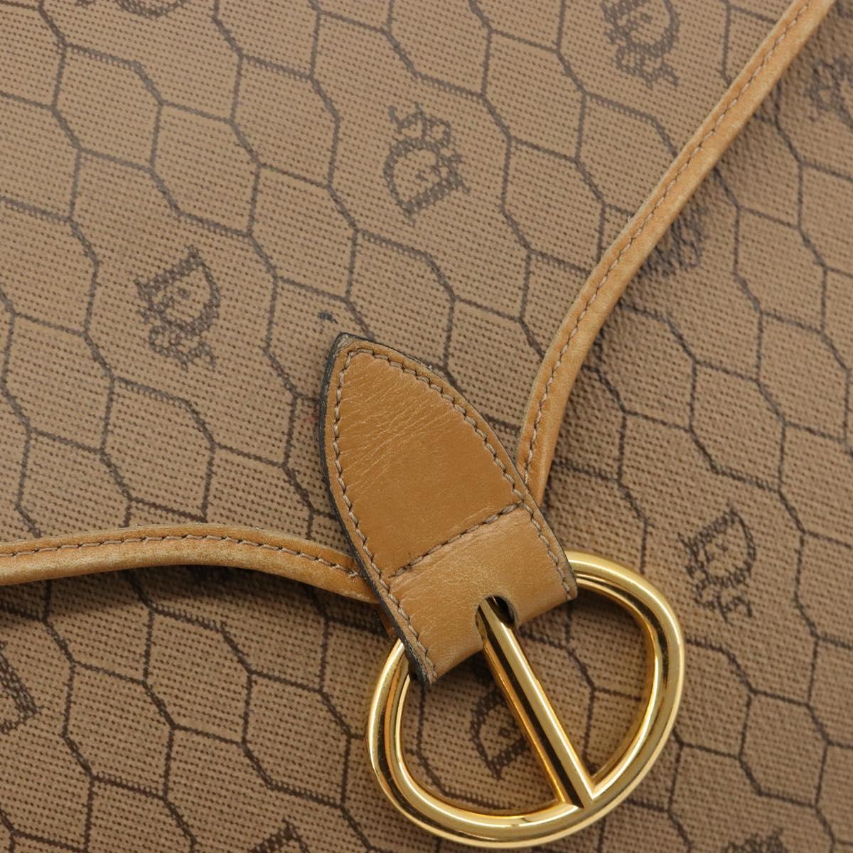 Christian Dior Honeycomb Canvas Shoulder Bag PVC Beige Gold Auth BA13357