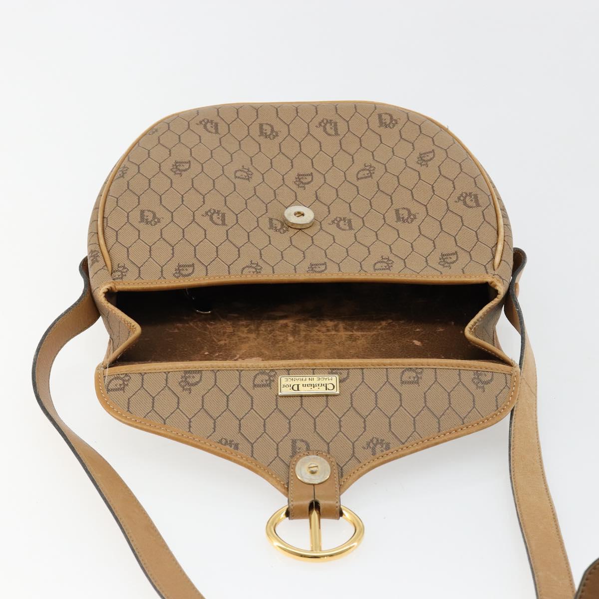 Christian Dior Honeycomb Canvas Shoulder Bag PVC Beige Gold Auth BA13357