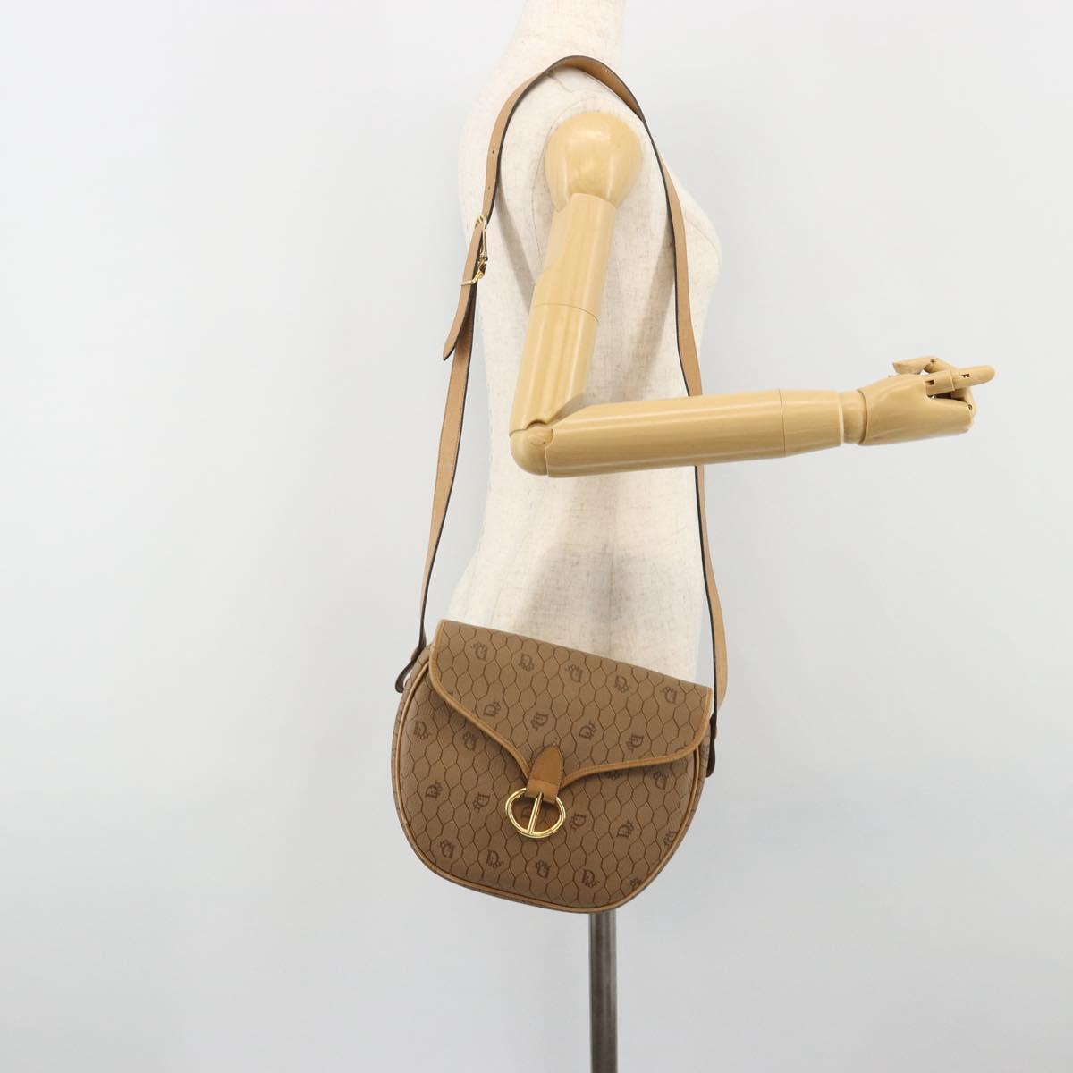 Christian Dior Honeycomb Canvas Shoulder Bag PVC Beige Gold Auth BA13357