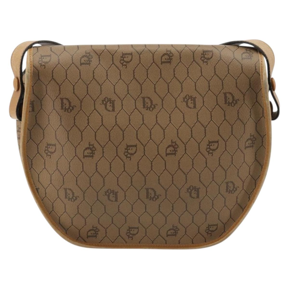 Christian Dior Honeycomb Canvas Shoulder Bag PVC Beige Gold Auth BA13357