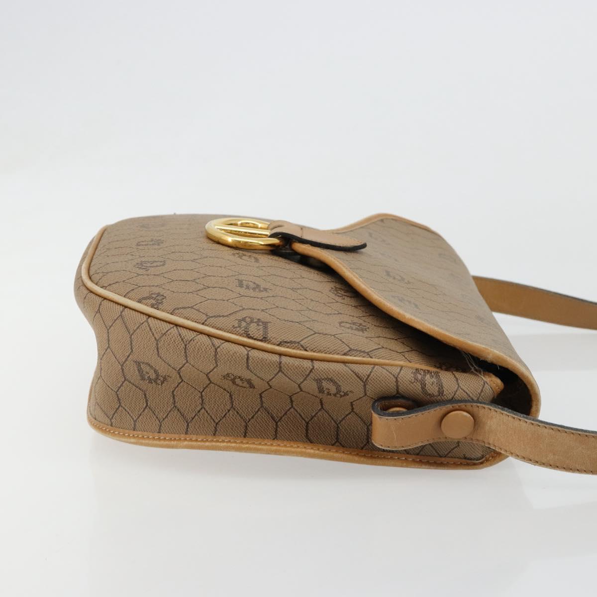 Christian Dior Honeycomb Canvas Shoulder Bag PVC Beige Gold Auth BA13357