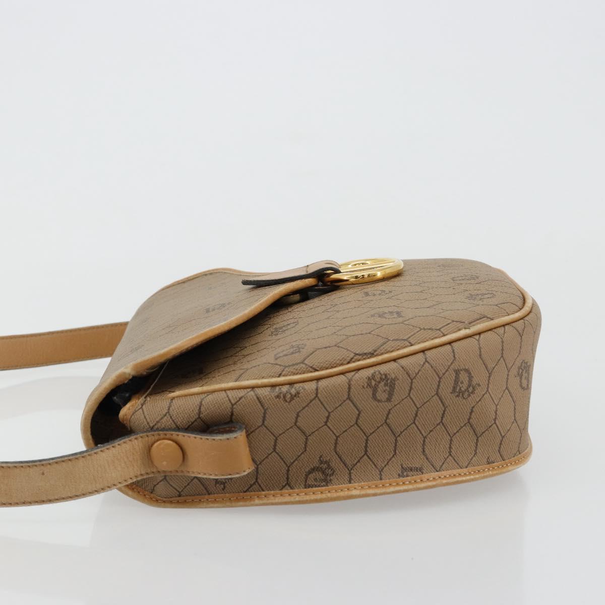 Christian Dior Honeycomb Canvas Shoulder Bag PVC Beige Gold Auth BA13357