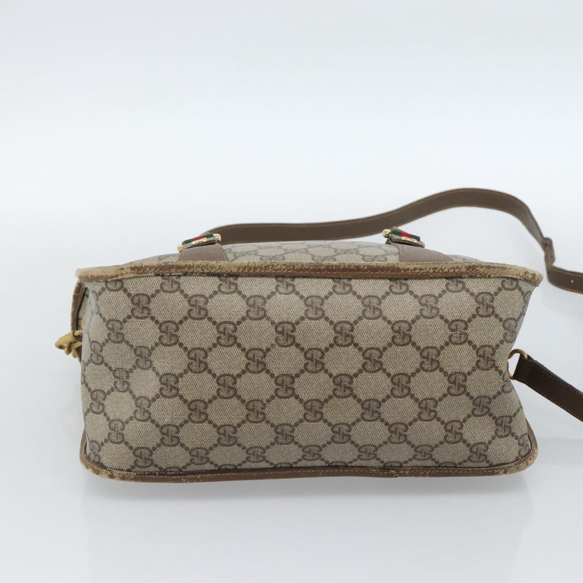 GUCCI GG Supreme Web Sherry Line Bag PVC 2way Beige Gold 41 02 039 Auth BA13358