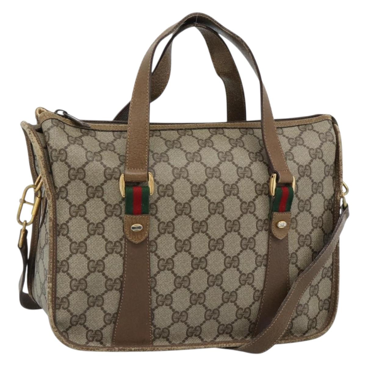 GUCCI GG Supreme Web Sherry Line Bag PVC 2way Beige Gold 41 02 039 Auth BA13358