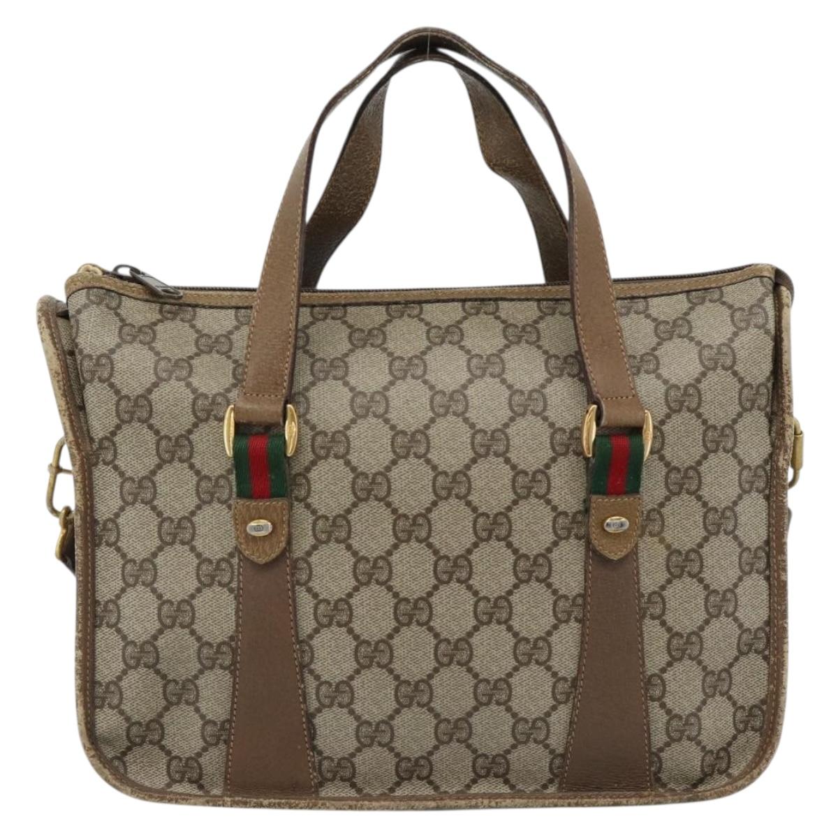 GUCCI GG Supreme Web Sherry Line Bag PVC 2way Beige Gold 41 02 039 Auth BA13358