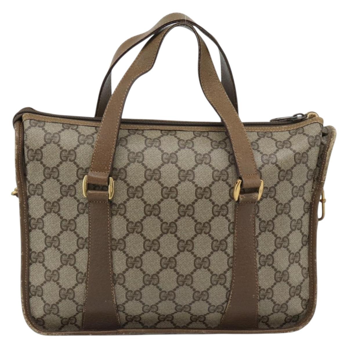 GUCCI GG Supreme Web Sherry Line Bag PVC 2way Beige Gold 41 02 039 Auth BA13358