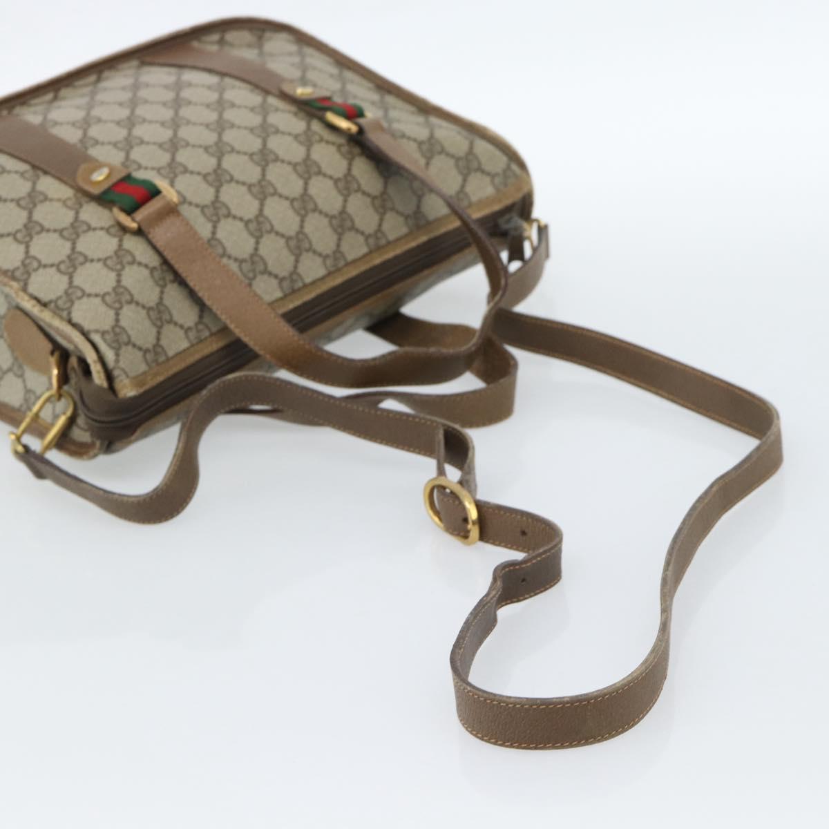 GUCCI GG Supreme Web Sherry Line Bag PVC 2way Beige Gold 41 02 039 Auth BA13358