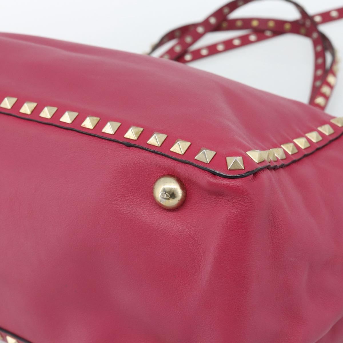 VALENTINO Studs Tote Bag Leather 2way Pink Gold Auth BA13360