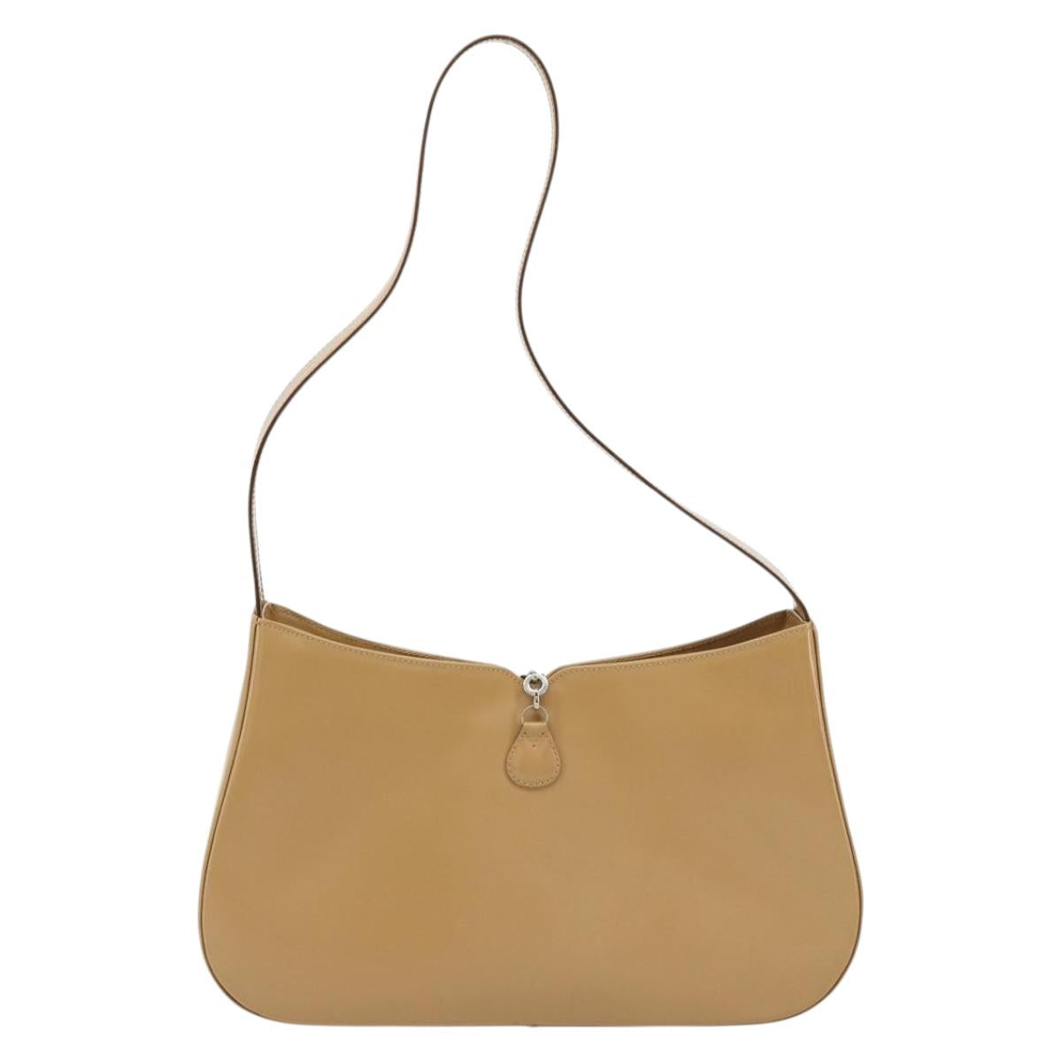 Salvatore Ferragamo Gancini Bag Patent leather Beige Silver Auth BA13361A