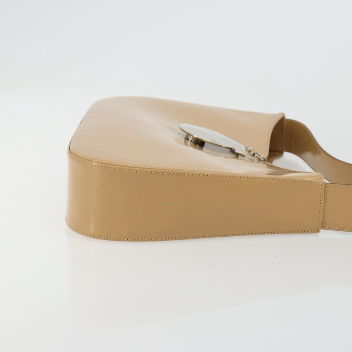 Salvatore Ferragamo Gancini Bag Patent leather Beige Silver Auth BA13361A