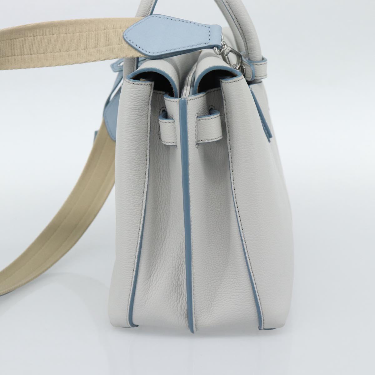 MCM Hand Bag Leather 2way Gray Silver Auth BA13363A