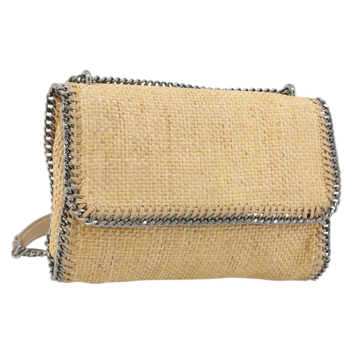Stella MacCartney Chain Falabella Bag Raffia Beige Silver 512064 Auth BA13364A