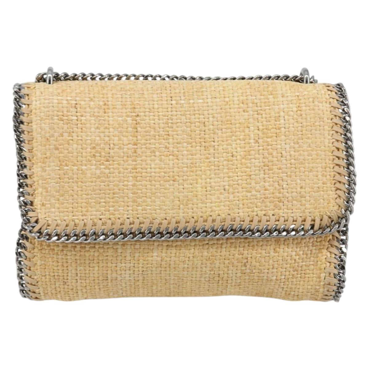 Stella MacCartney Chain Falabella Bag Raffia Beige Silver 512064 Auth BA13364A