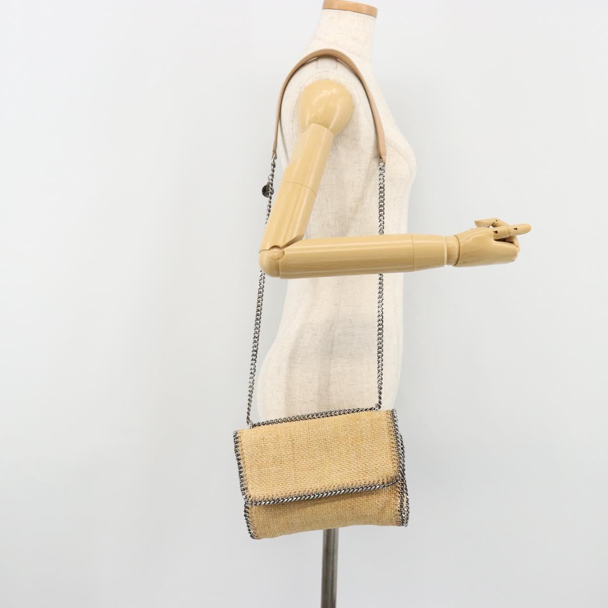 Stella MacCartney Chain Falabella Bag Raffia Beige Silver 512064 Auth BA13364A