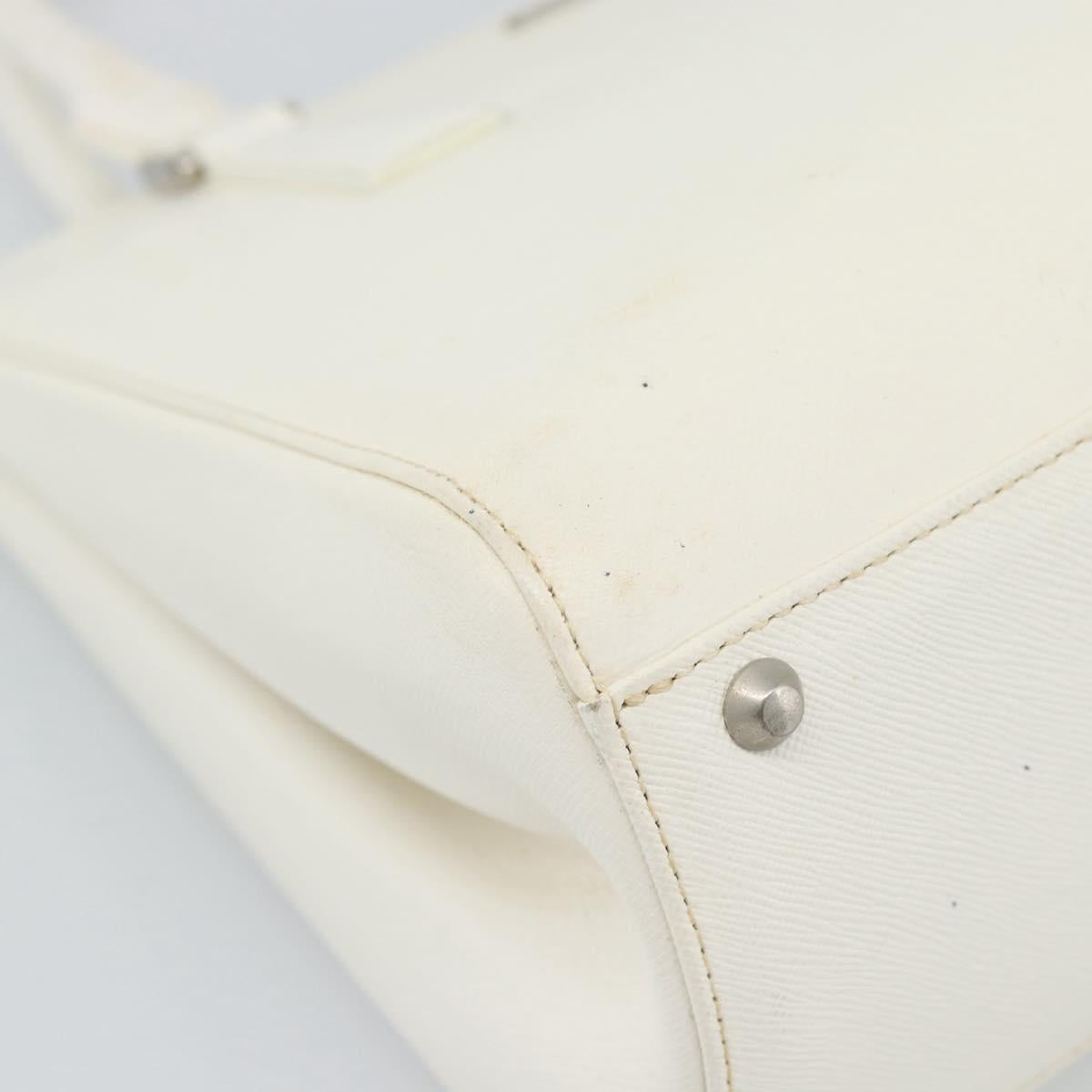 BURBERRY Hand Bag Leather White Silver Auth BA13365