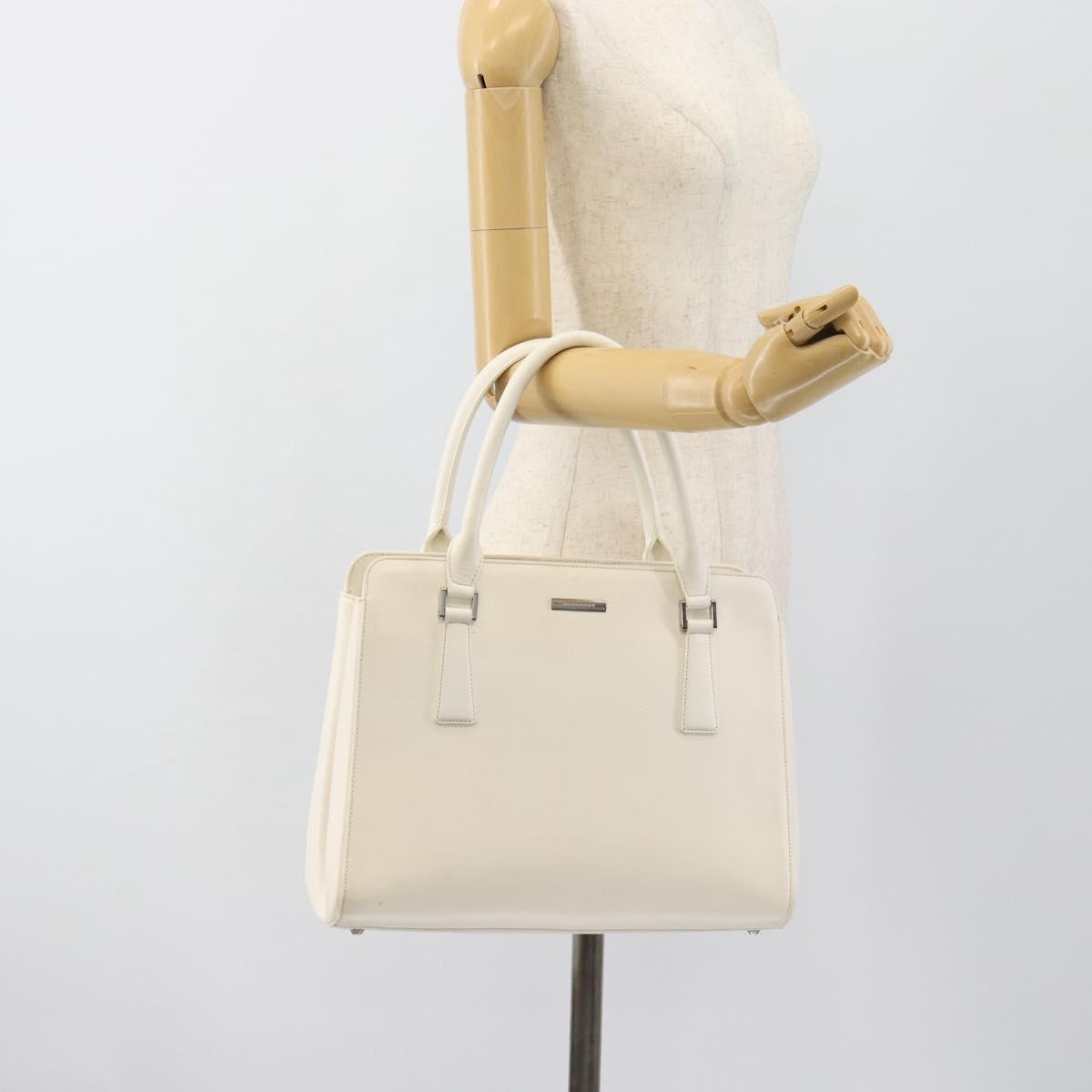 BURBERRY Hand Bag Leather White Silver Auth BA13365